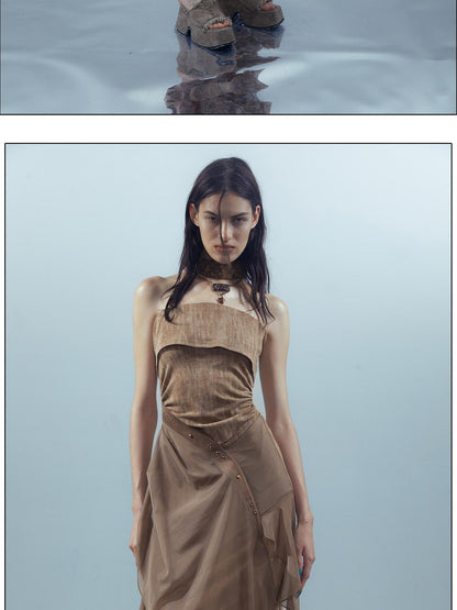 NORTH NODE Crown Mesh Spliced Bustier Knit Women&