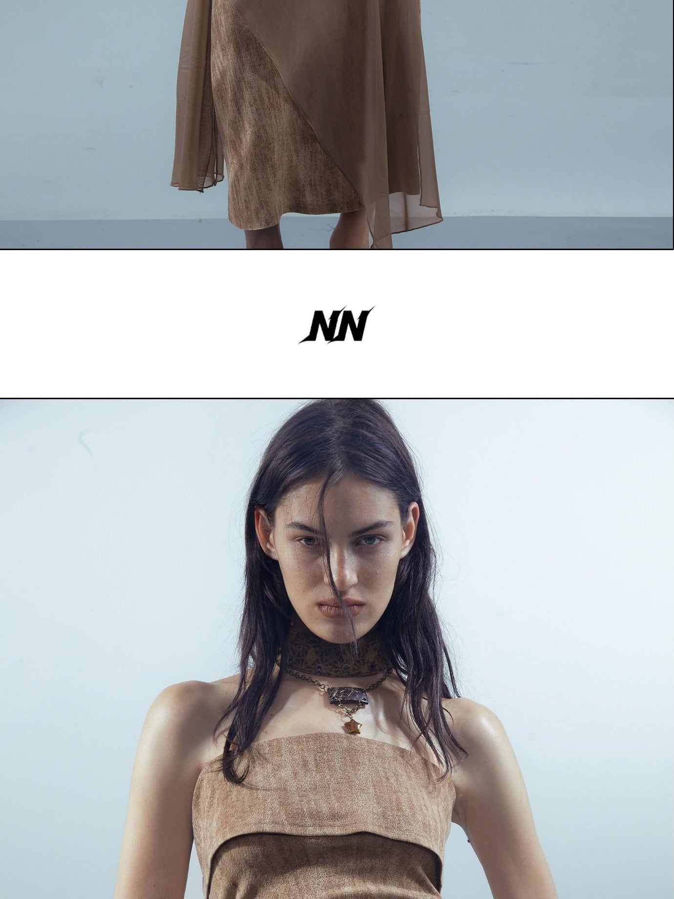 NORTH NODE Crown Mesh Spliced Bustier Knit Women&
