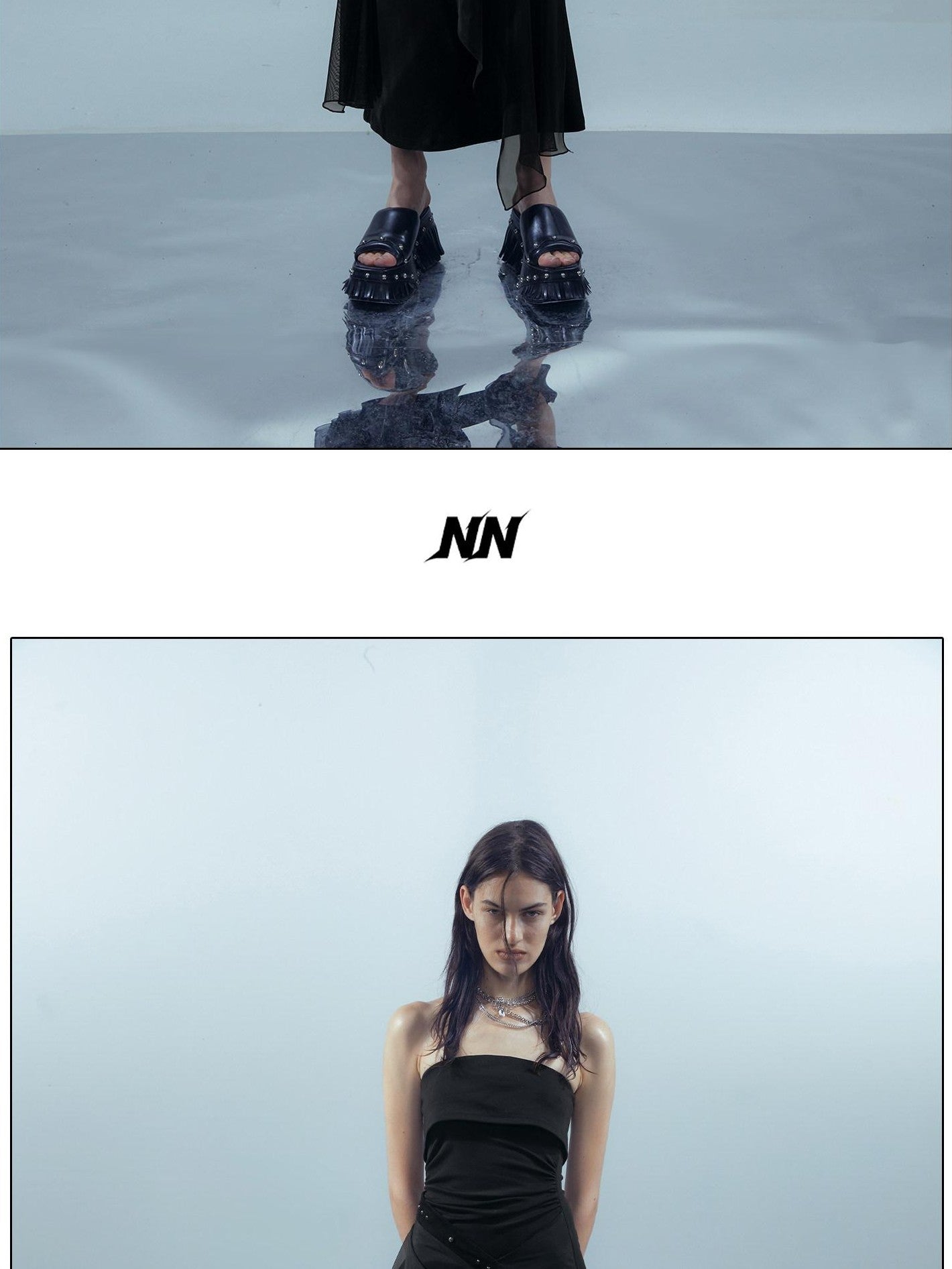 NORTH NODE Crown Mesh Spliced Bustier Knit Women&