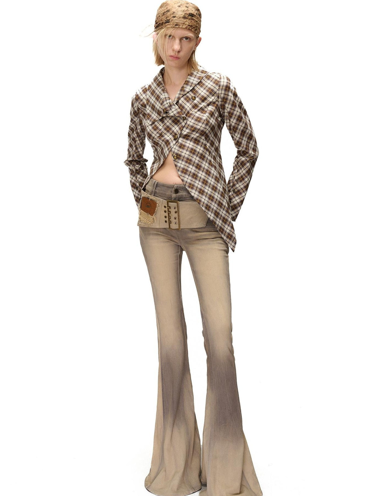 NORTH NODE Deconstructed Asymmetric Checkered Slim Fit Cotton Women&