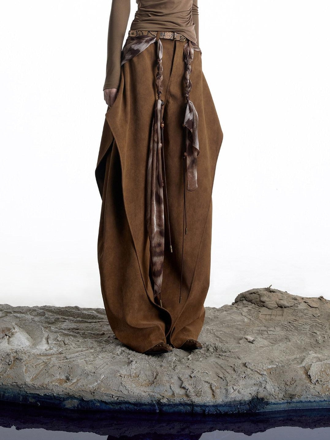 NORTH NODE Deconstructed Pleated Zipper Natural Waist Women&