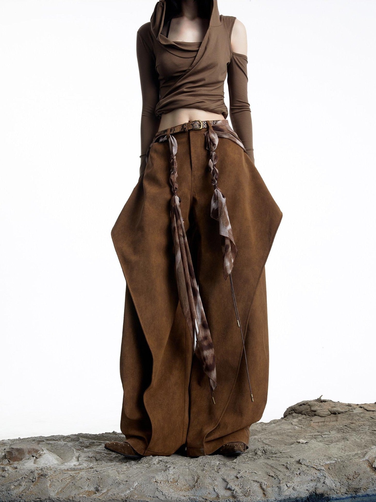 NORTH NODE Deconstructed Pleated Zipper Natural Waist Women&