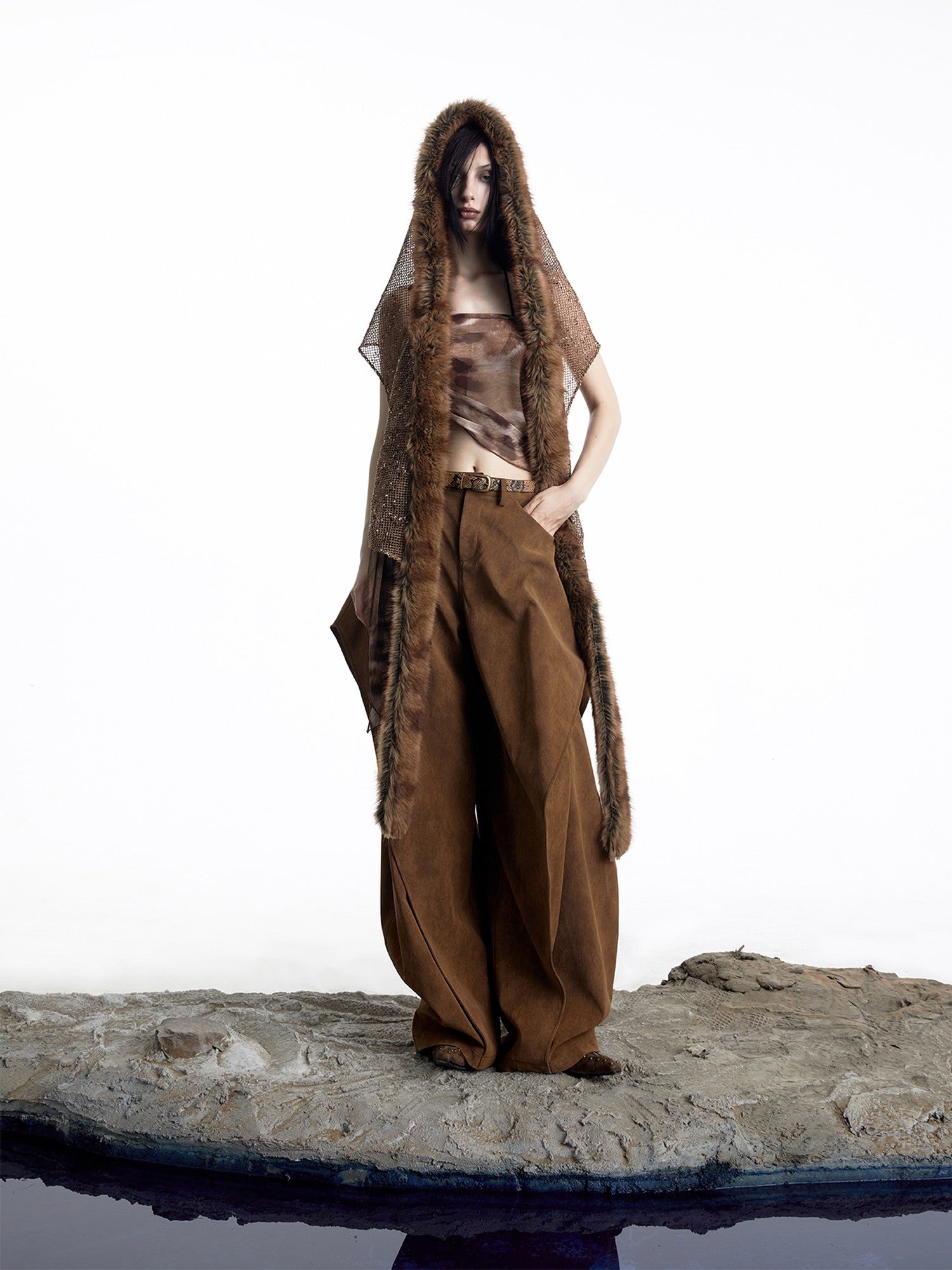 NORTH NODE Deconstructed Pleated Zipper Natural Waist Women&
