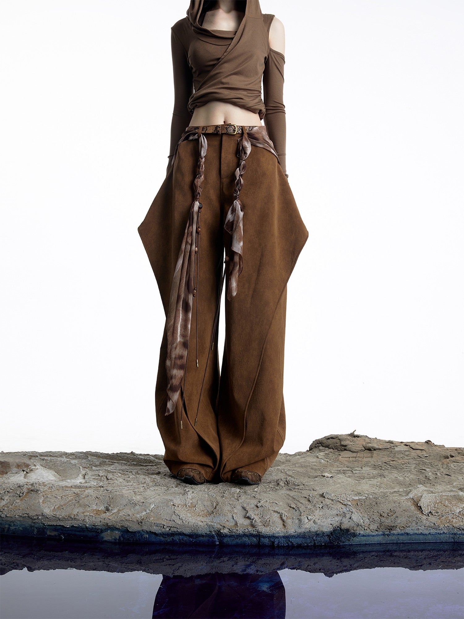 NORTH NODE Deconstructed Pleated Zipper Natural Waist Women&