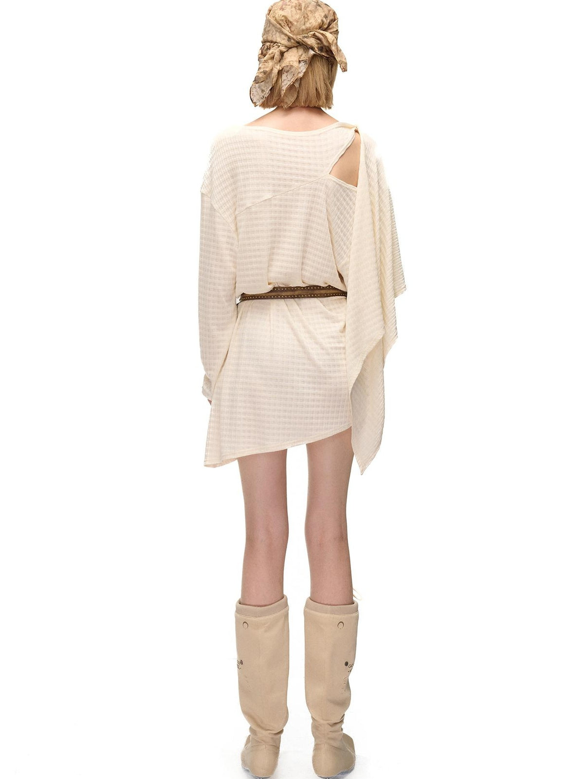NORTH NODE Deconstructed Waffle Texture Asymmetric Long Sleeve Women&