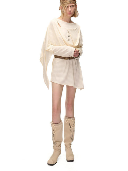 NORTH NODE Deconstructed Waffle Texture Asymmetric Long Sleeve Women&