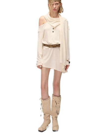 NORTH NODE Deconstructed Waffle Texture Asymmetric Long Sleeve Women&