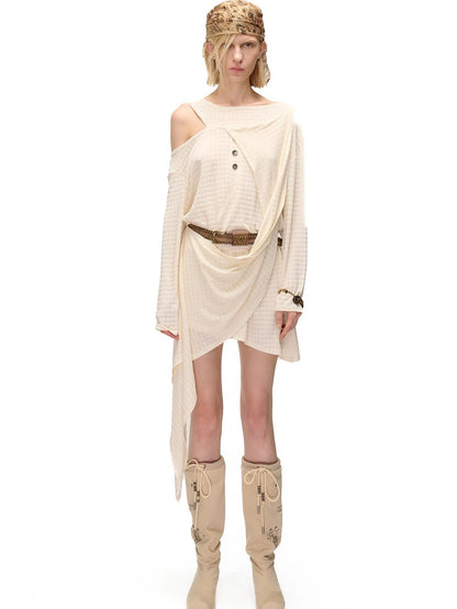 NORTH NODE Deconstructed Waffle Texture Asymmetric Long Sleeve Women&