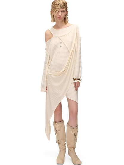 NORTH NODE Deconstructed Waffle Texture Asymmetric Long Sleeve Women&