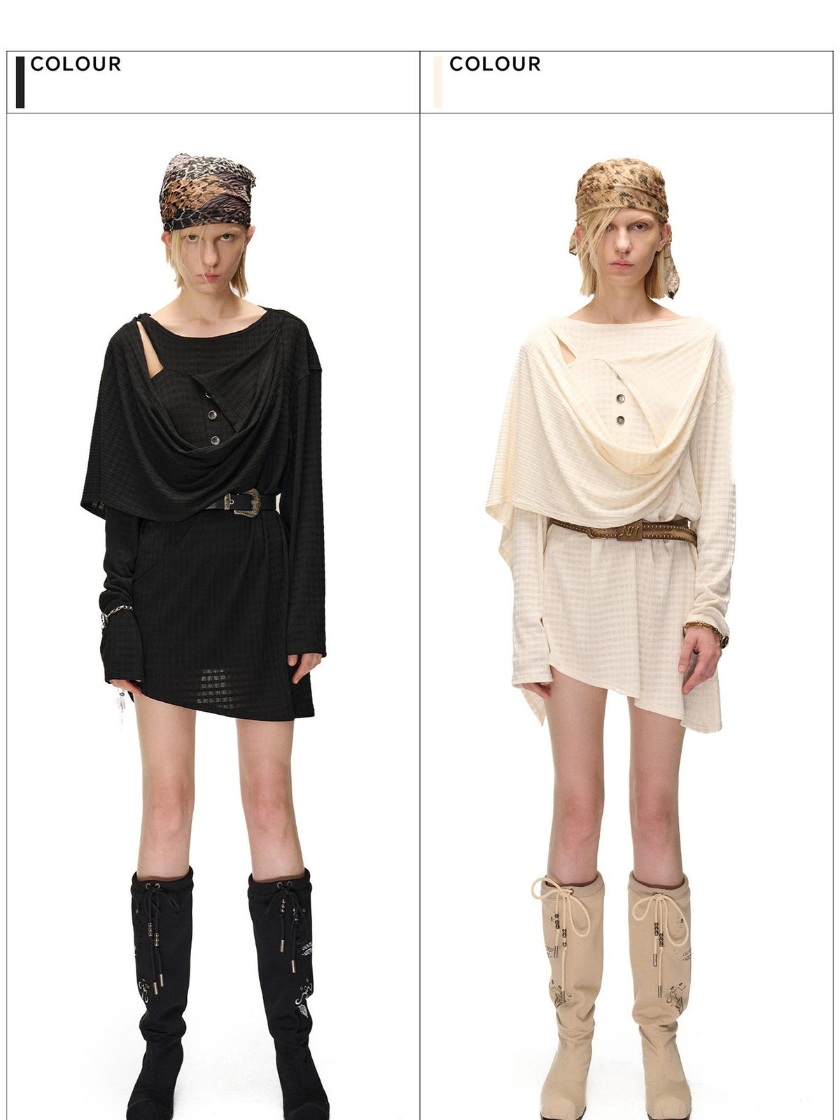 NORTH NODE Deconstructed Waffle Texture Asymmetric Long Sleeve Women&