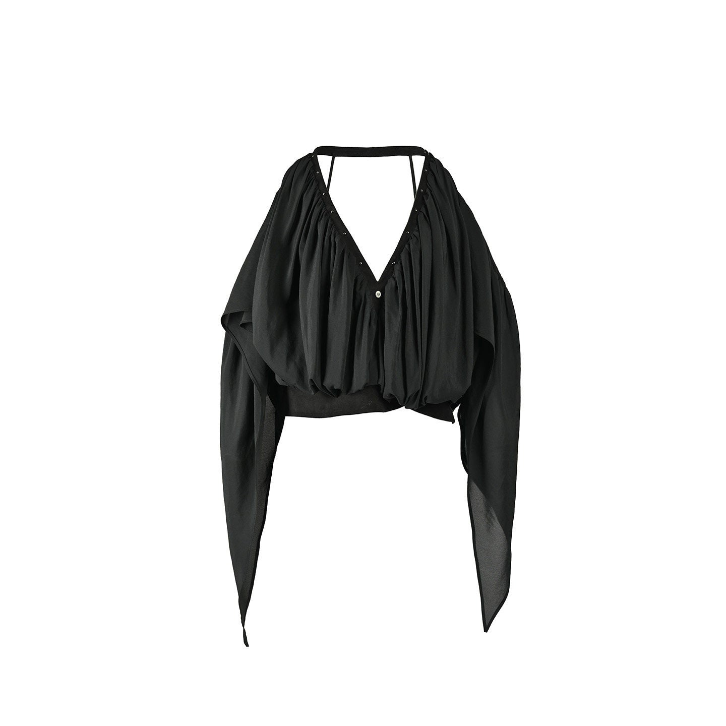 NORTH_NODE_Deep_V-neck_Studded_Splice_Cold_Shoulder_Ruffle_Trim_Women&
