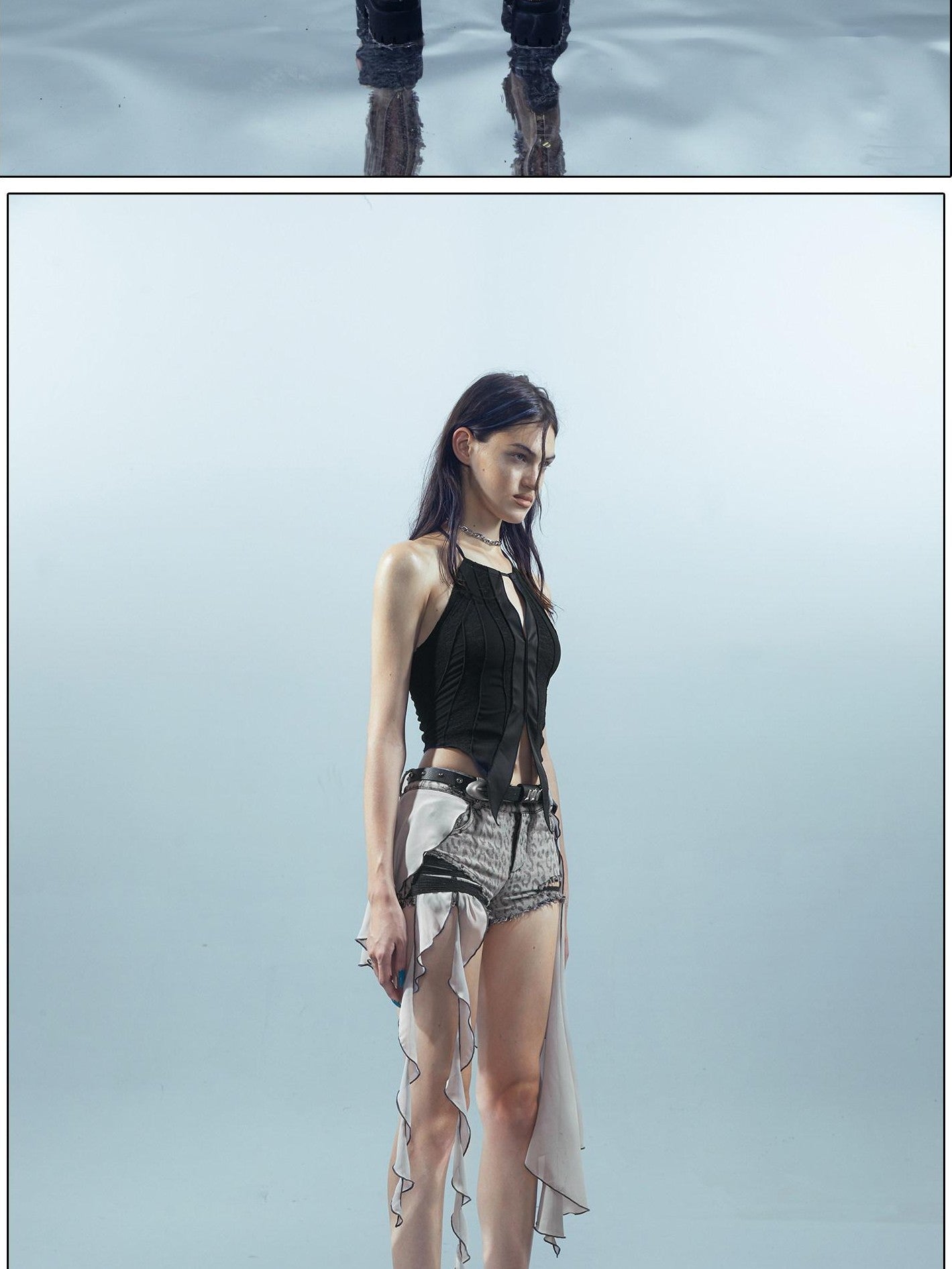 NORTH NODE Denim Inspired Asymmetric Leopard Print Patchwork Women&
