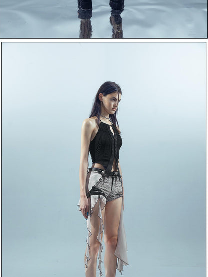 NORTH NODE Denim Inspired Asymmetric Leopard Print Patchwork Women&