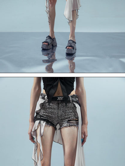NORTH NODE Denim Inspired Asymmetric Leopard Print Patchwork Women&