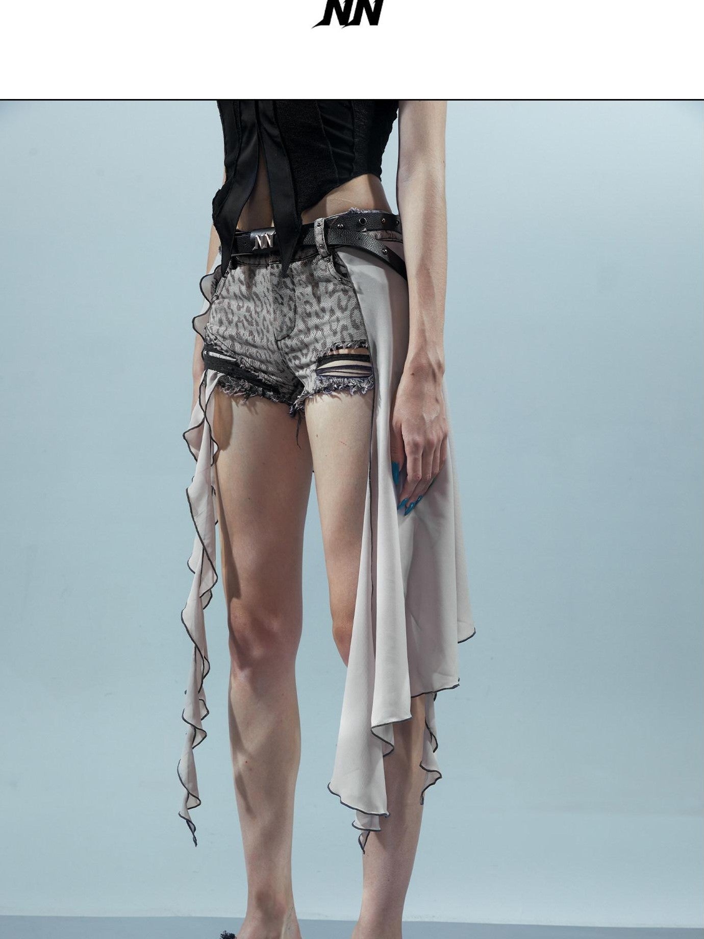 NORTH NODE Denim Inspired Asymmetric Leopard Print Patchwork Women&