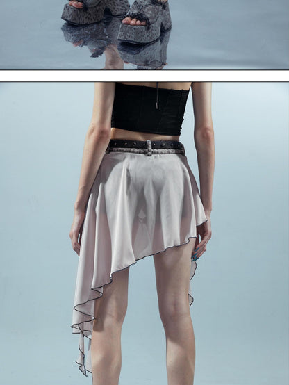 NORTH NODE Denim Inspired Asymmetric Leopard Print Patchwork Women&