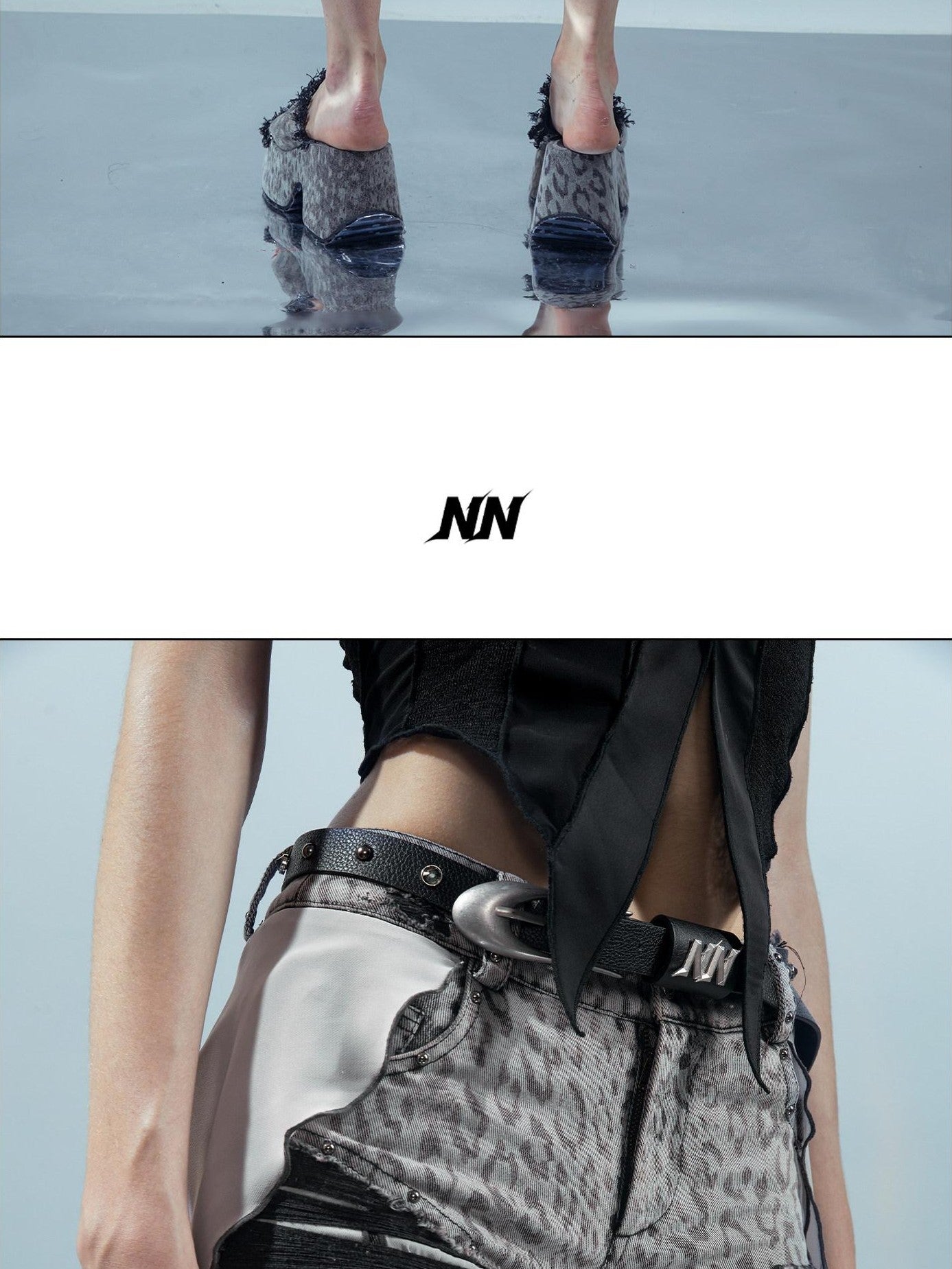 NORTH NODE Denim Inspired Asymmetric Leopard Print Patchwork Women&