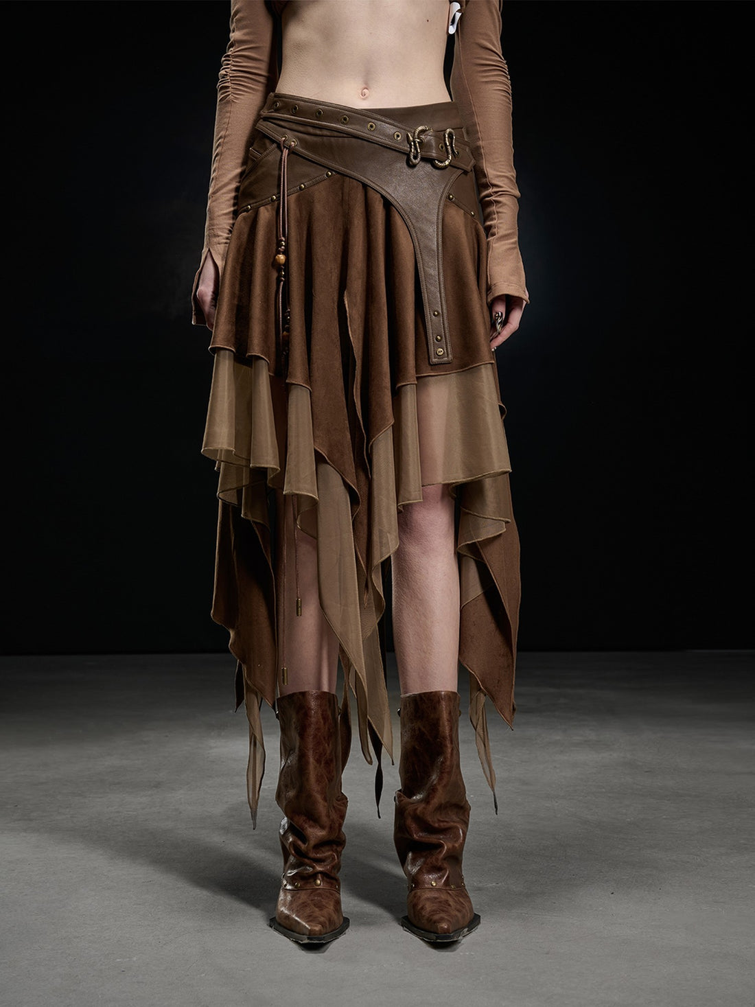 NORTH NODE Desert Nomad Asymmetrical Faux Suede Patchwork Women&