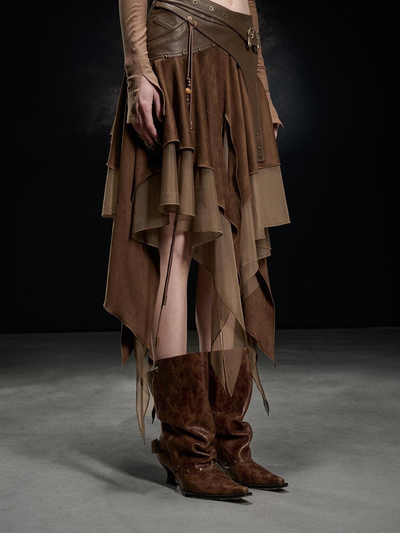 NORTH NODE Desert Nomad Asymmetrical Faux Suede Patchwork Women&
