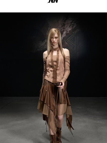 NORTH NODE Desert Nomad Asymmetrical Faux Suede Patchwork Women&
