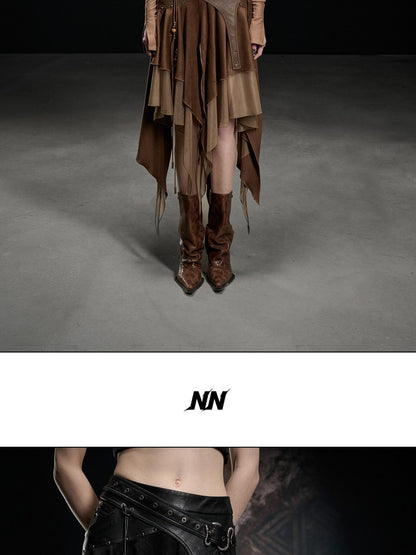 NORTH NODE Desert Nomad Asymmetrical Faux Suede Patchwork Women&