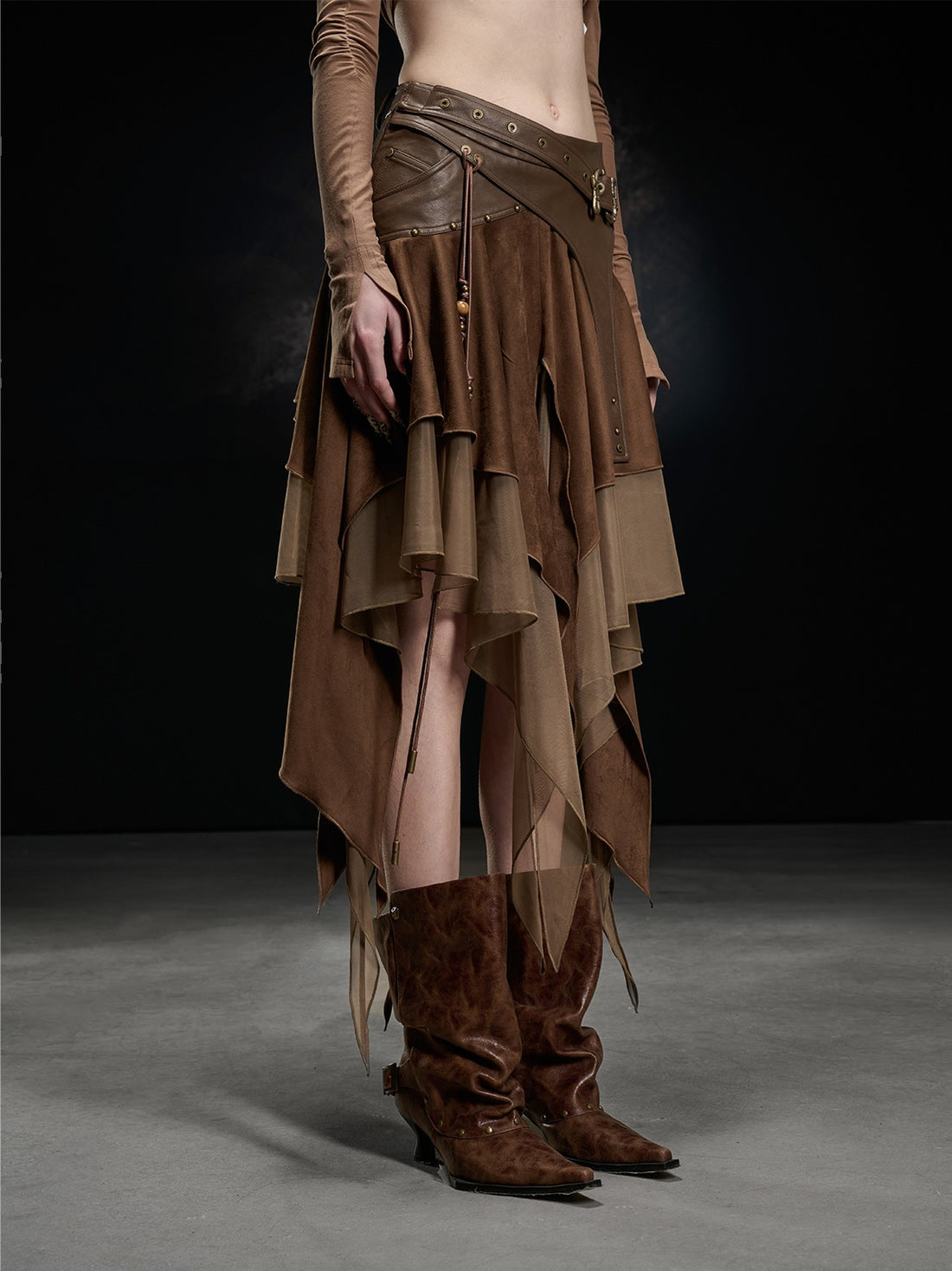 NORTH NODE Desert Nomad Asymmetrical Faux Suede Patchwork Women&