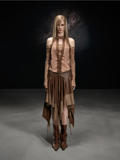 NORTH NODE Desert Nomad Asymmetrical Faux Suede Patchwork Women&