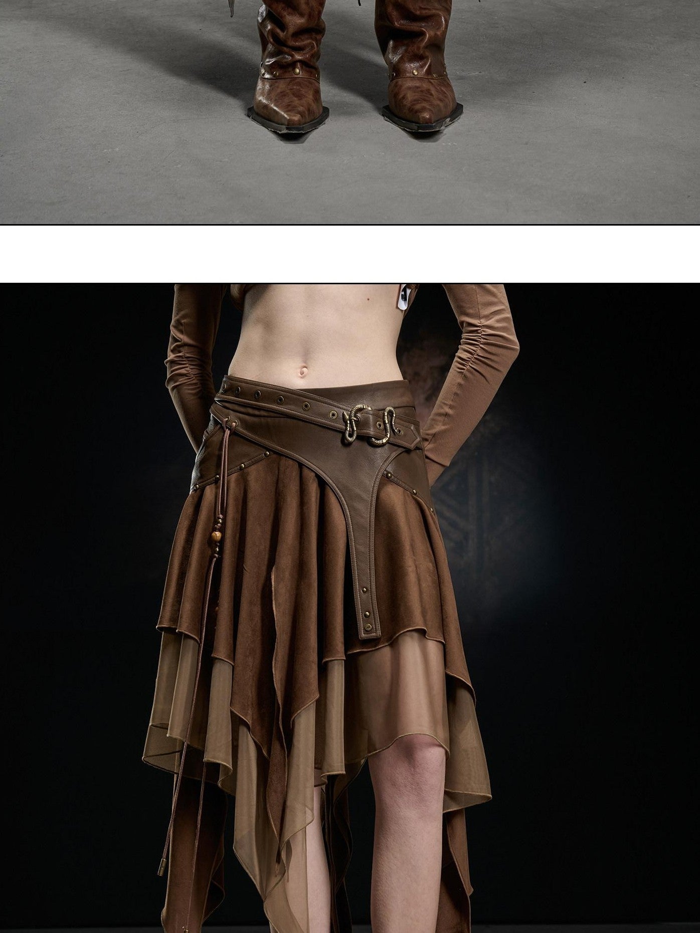 NORTH NODE Desert Nomad Asymmetrical Faux Suede Patchwork Women&