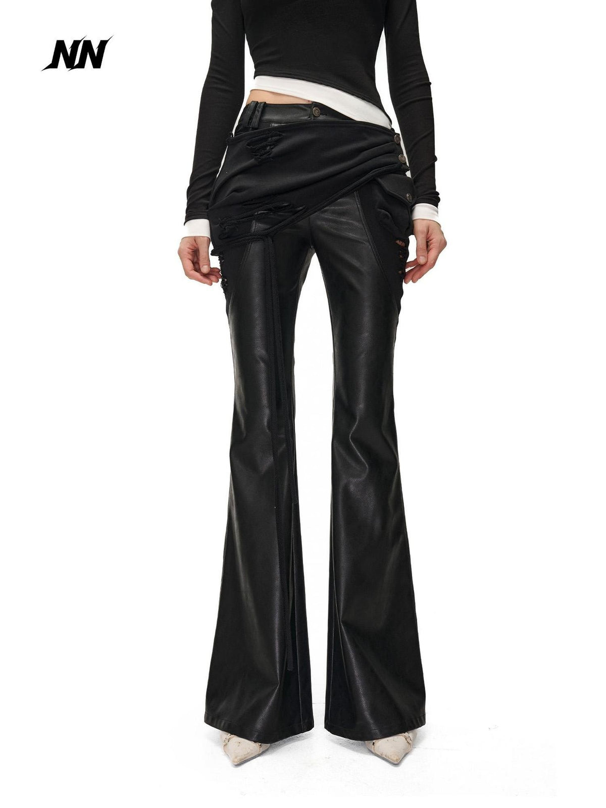 NORTH NODE Detachable Flared Panel Slim Fit Pu Women&