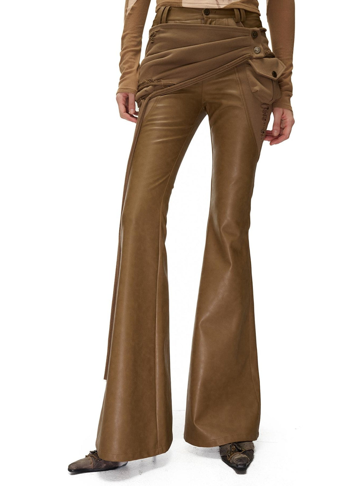 NORTH NODE Detachable Flared Panel Slim Fit Pu Women&