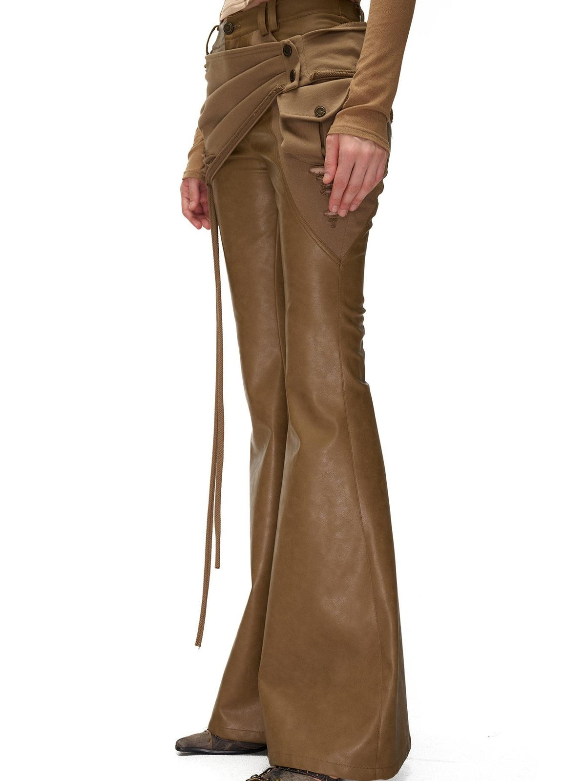 NORTH NODE Detachable Flared Panel Slim Fit Pu Women&