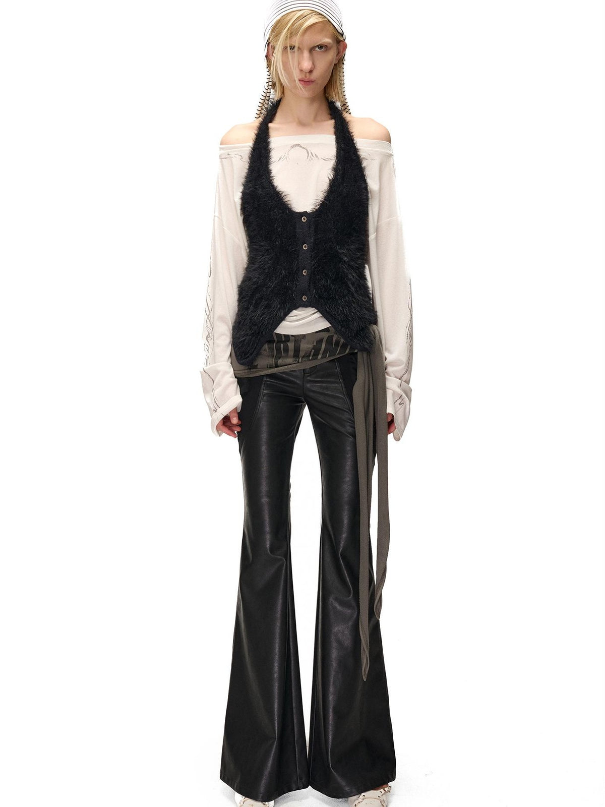 NORTH NODE Detachable Flared Panel Slim Fit Pu Women&