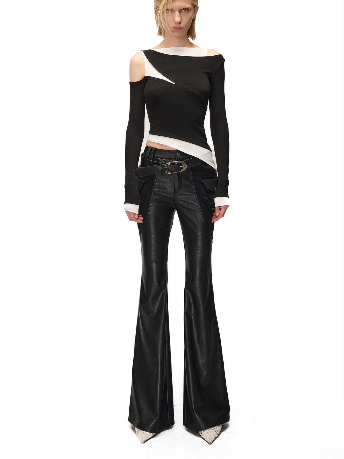 NORTH NODE Detachable Flared Panel Slim Fit Pu Women&