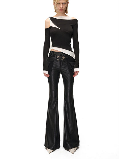 NORTH NODE Detachable Flared Panel Slim Fit Pu Women&