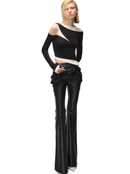 NORTH NODE Detachable Flared Panel Slim Fit Pu Women&