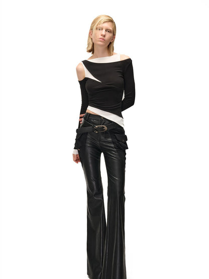 NORTH NODE Detachable Flared Panel Slim Fit Pu Women&