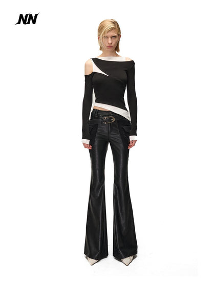 NORTH NODE Detachable Flared Panel Slim Fit Pu Women&