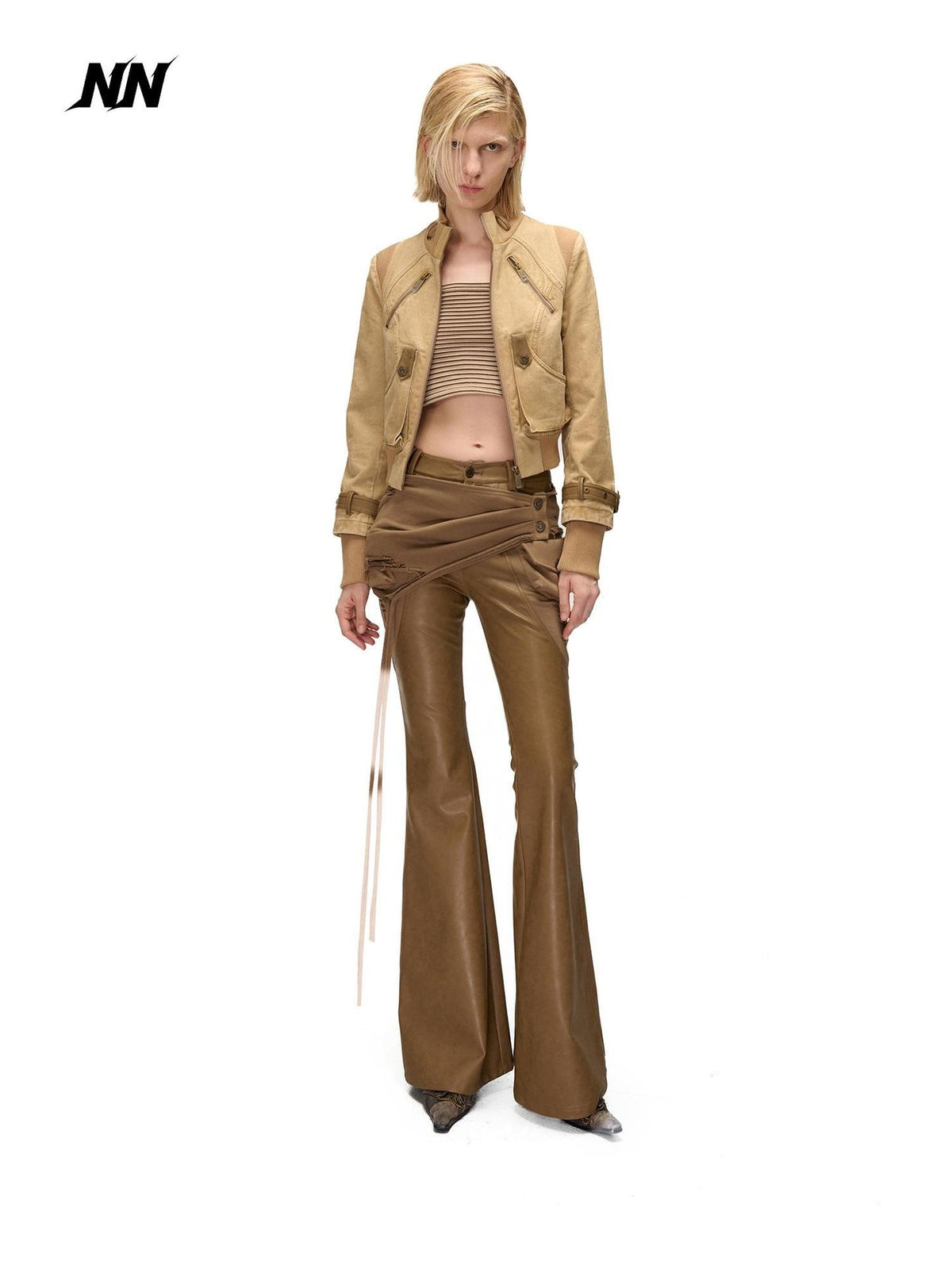 NORTH NODE Detachable Flared Panel Slim Fit Pu Women&