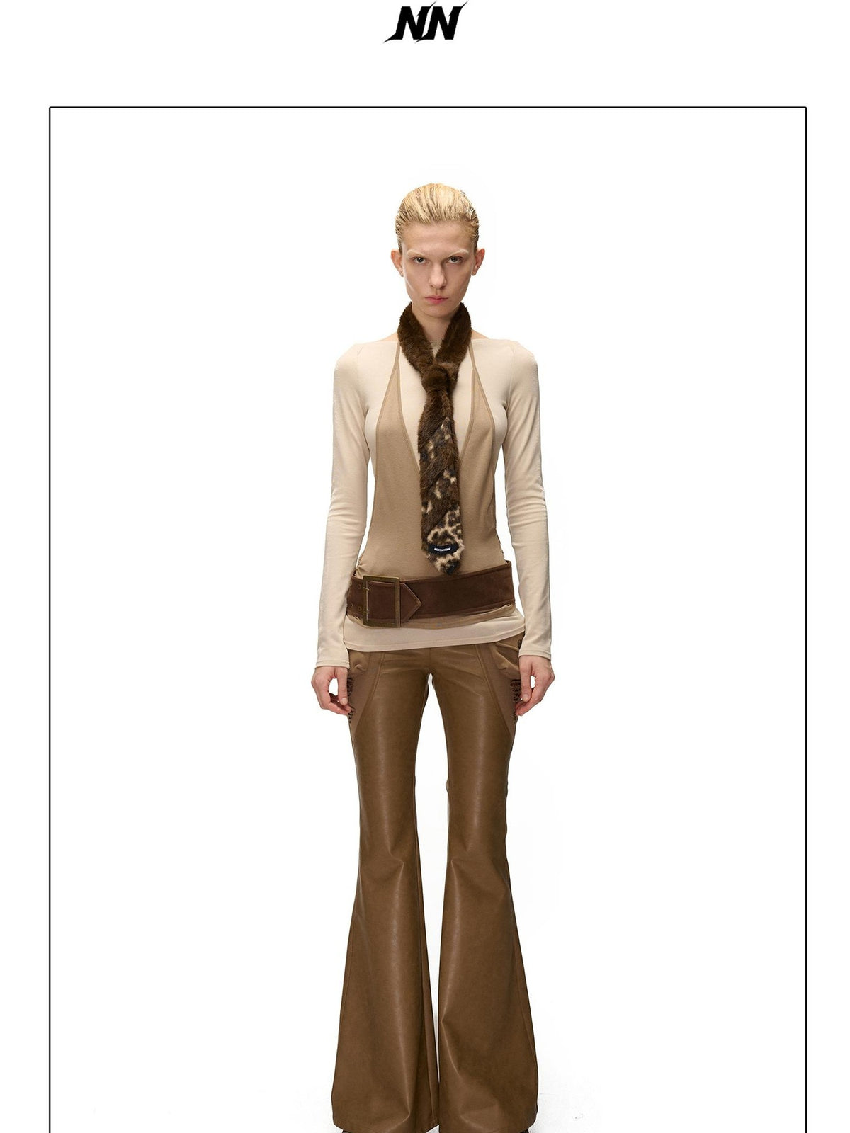 NORTH NODE Detachable Flared Panel Slim Fit Pu Women&