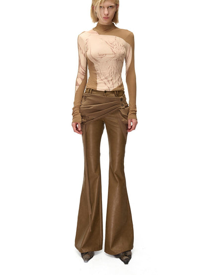 NORTH NODE Detachable Flared Panel Slim Fit Pu Women&