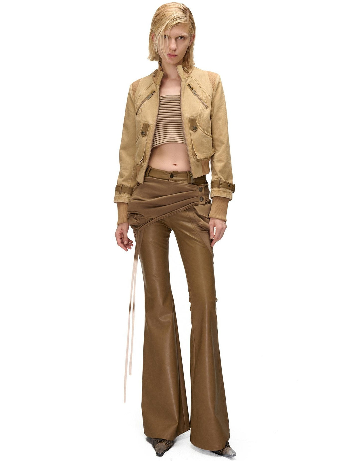 NORTH NODE Detachable Flared Panel Slim Fit Pu Women&