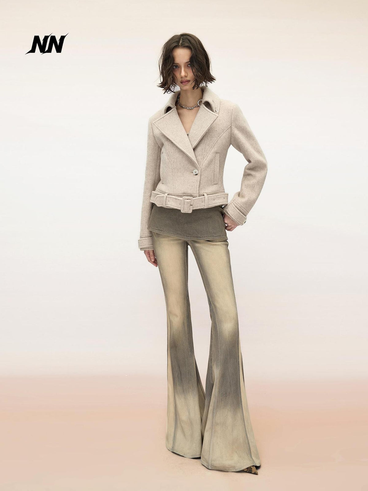 NORTH NODE Detachable Fur Trim Double Faced Wool Women&