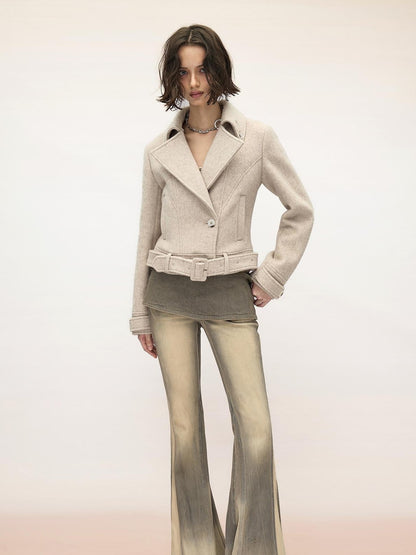 NORTH NODE Detachable Fur Trim Double Faced Wool Women&