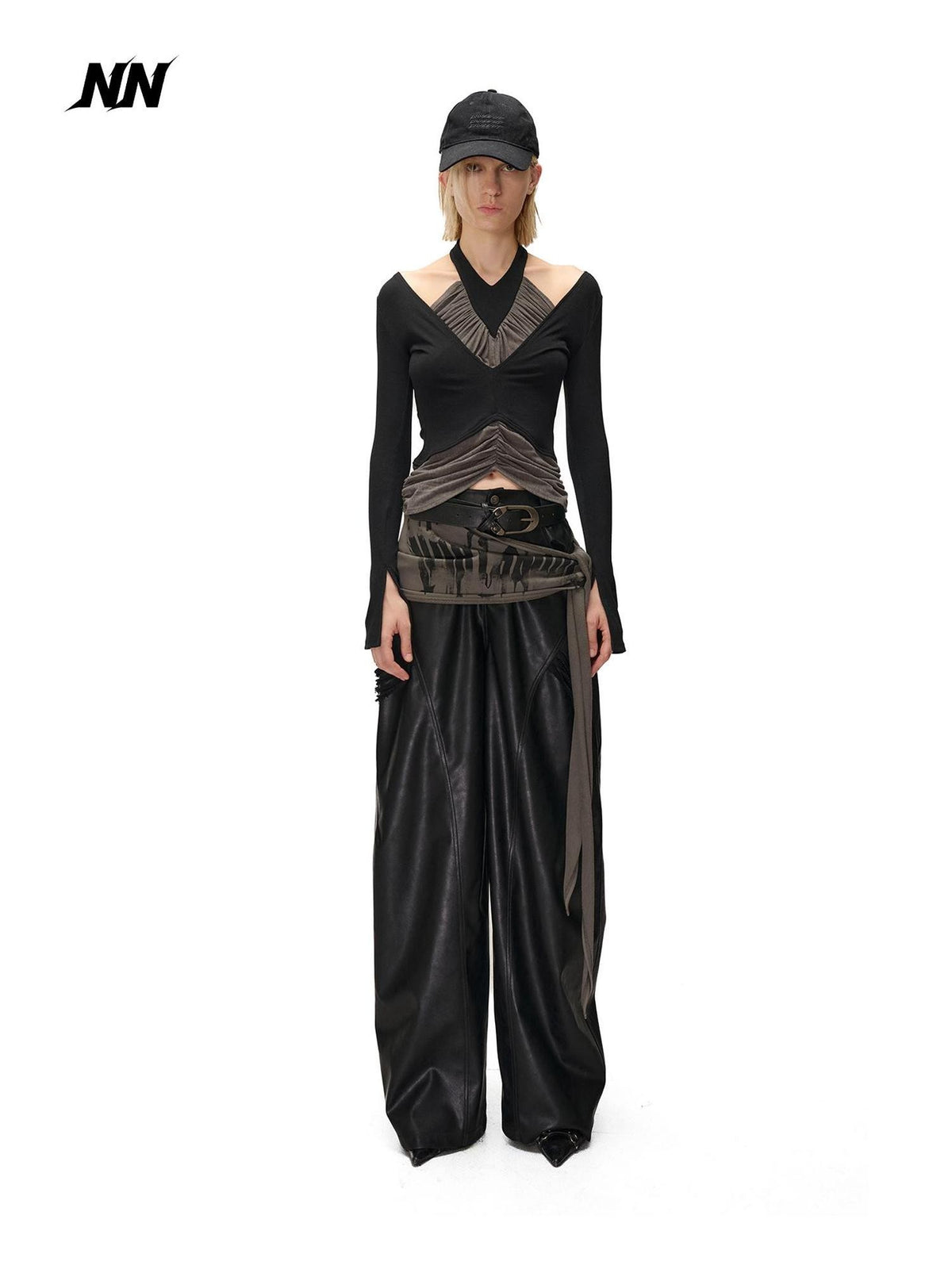 NORTH NODE Detachable Printed Distressed Wide Leg Pu Women&