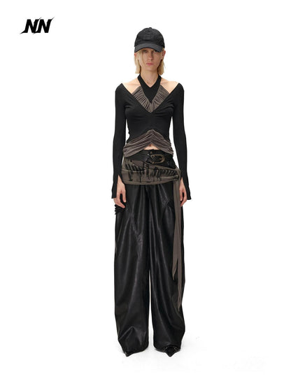 NORTH NODE Detachable Printed Distressed Wide Leg Pu Women&