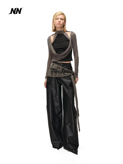 NORTH NODE Detachable Printed Distressed Wide Leg Pu Women&
