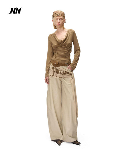 NORTH NODE Detachable Printed Distressed Wide Leg Pu Women&
