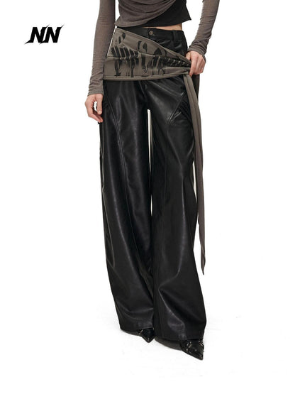 NORTH NODE Detachable Printed Distressed Wide Leg Pu Women&