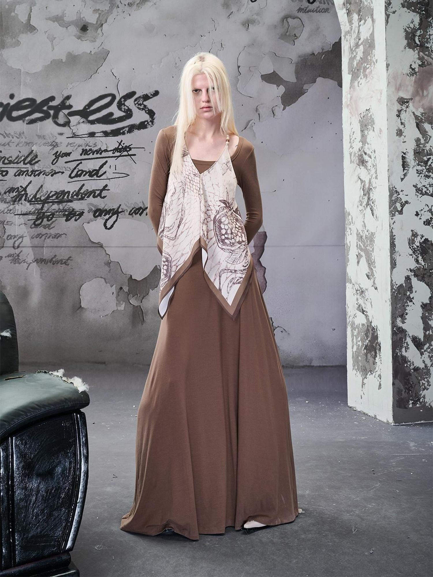 NORTH NODE Detachable Scarf Beaded Print Wrap Women&