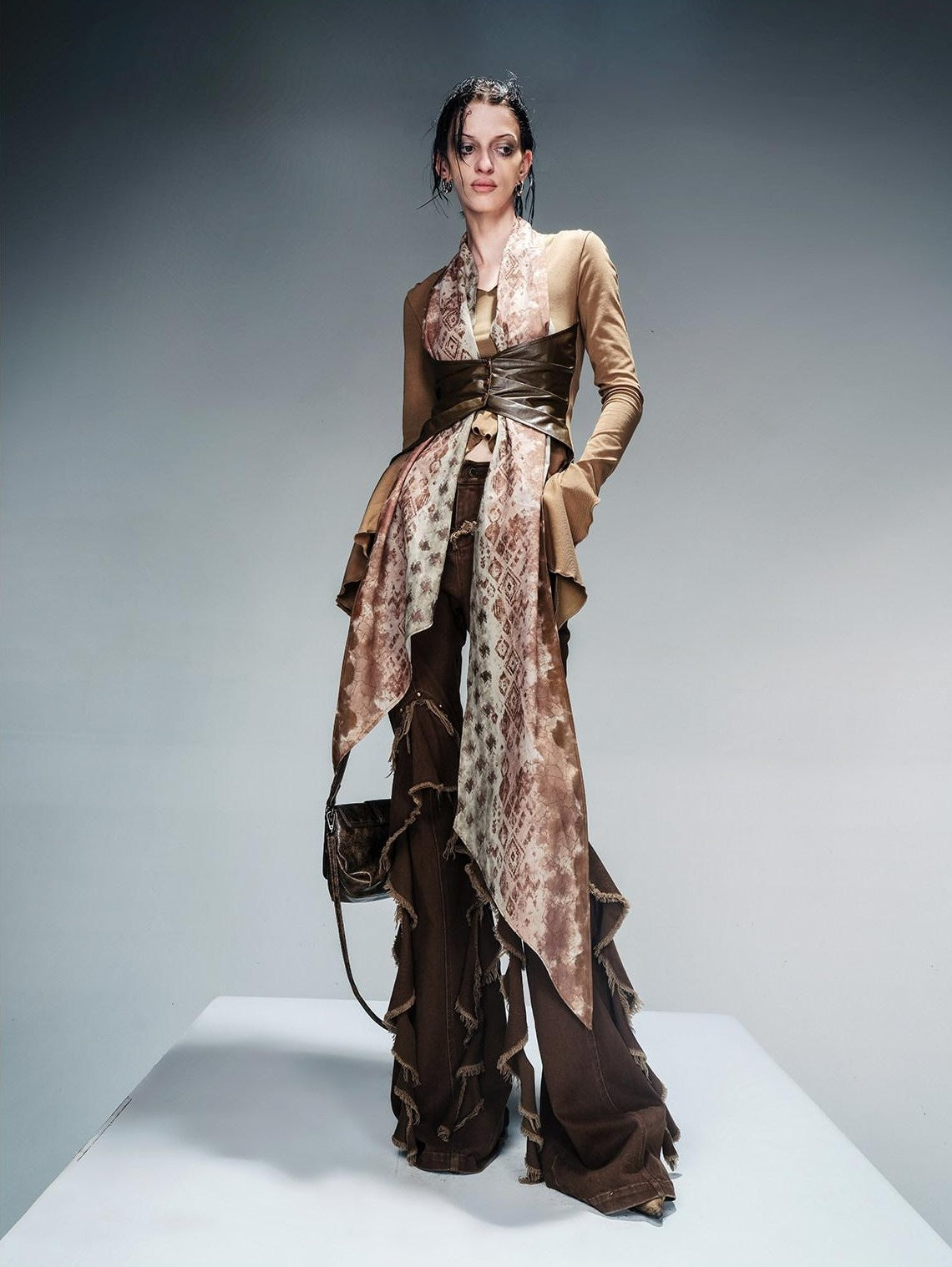 NORTH NODE Detachable Silk Scarf Leather Patch Women&